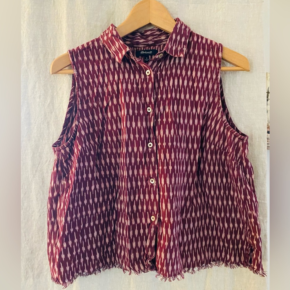 Madewell Sleeveless Maroon/Wheat Print Top